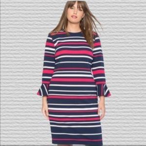 Eloquii Navy and Pink Striped Dress
